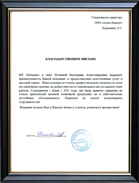 Рекомендация ИП Нечаева Е.А. (г.Владивосток)